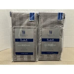 2 Wamsutta PimaCott Euro Shams Grey 500 Thread Count Damask Stripe 26x26 NEW
